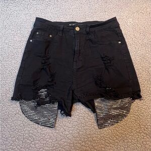 Blue Topic Denim Jean Shorts Womens Size Large Black With Rhinestones Silver